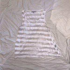 White and sheer striped tank top